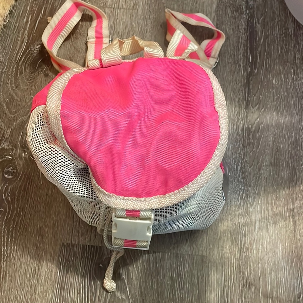Pink & White Drawstring Net See Through Bag